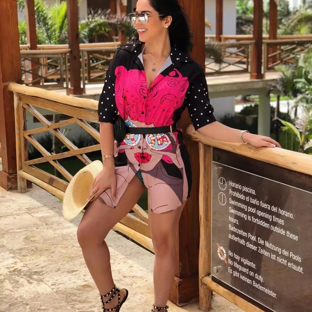 Women's Button Down Collar Print Shirt